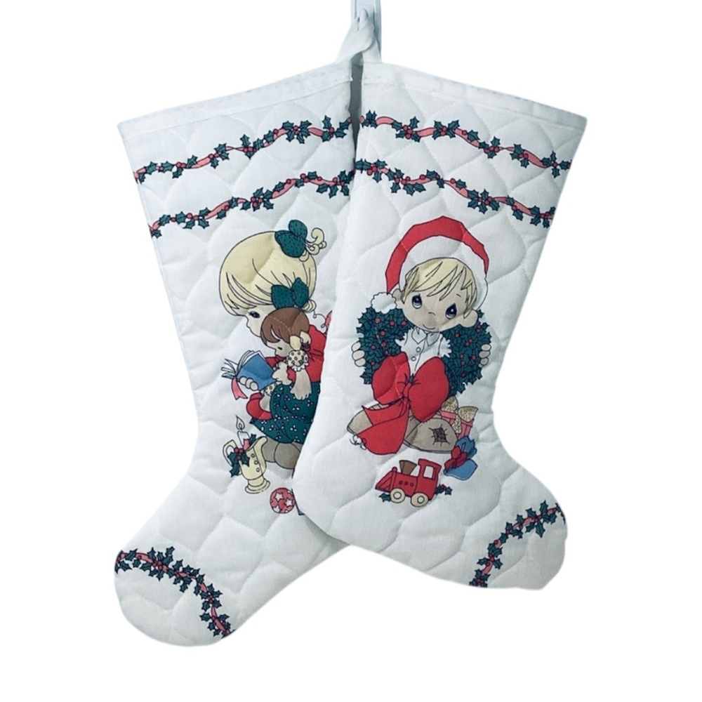 💚 Vintage Precious Moments Quilted Christmas Stockings